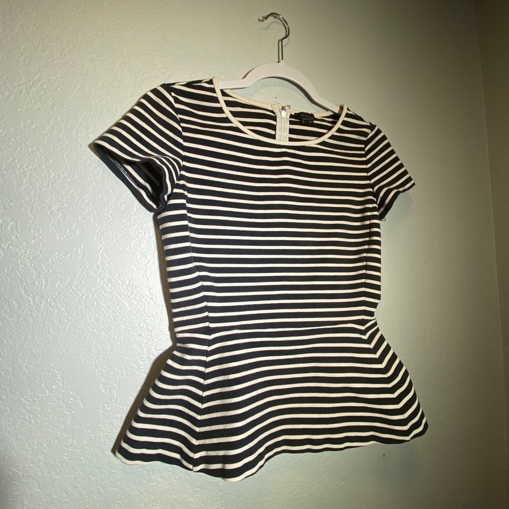 Theory Peplum Blouse Blue white Stripes sz 0